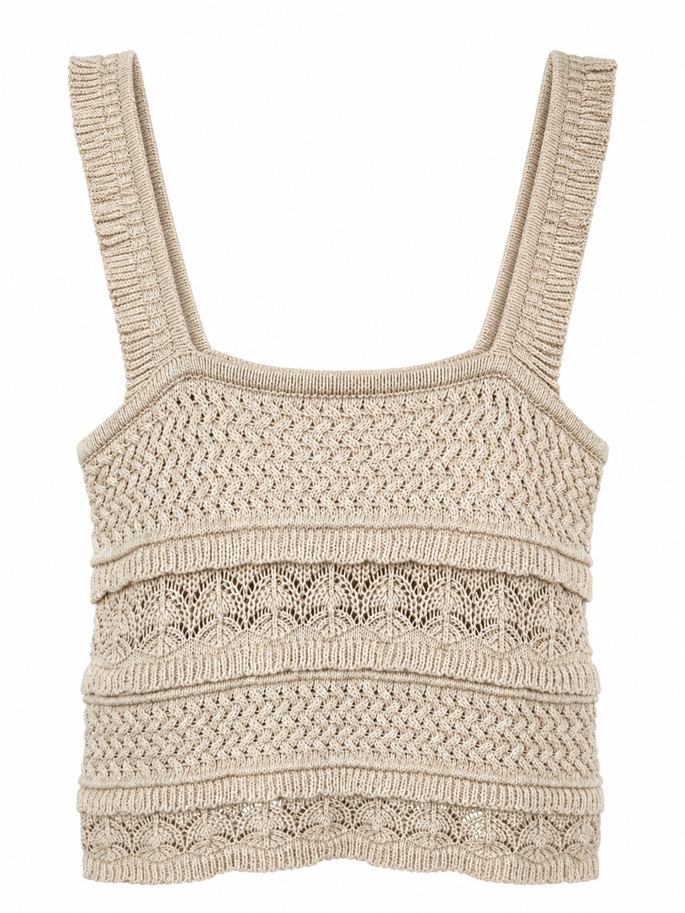 By Together Crochet Knit Tank Top S Cream Boho Cotton Open Knit Festival